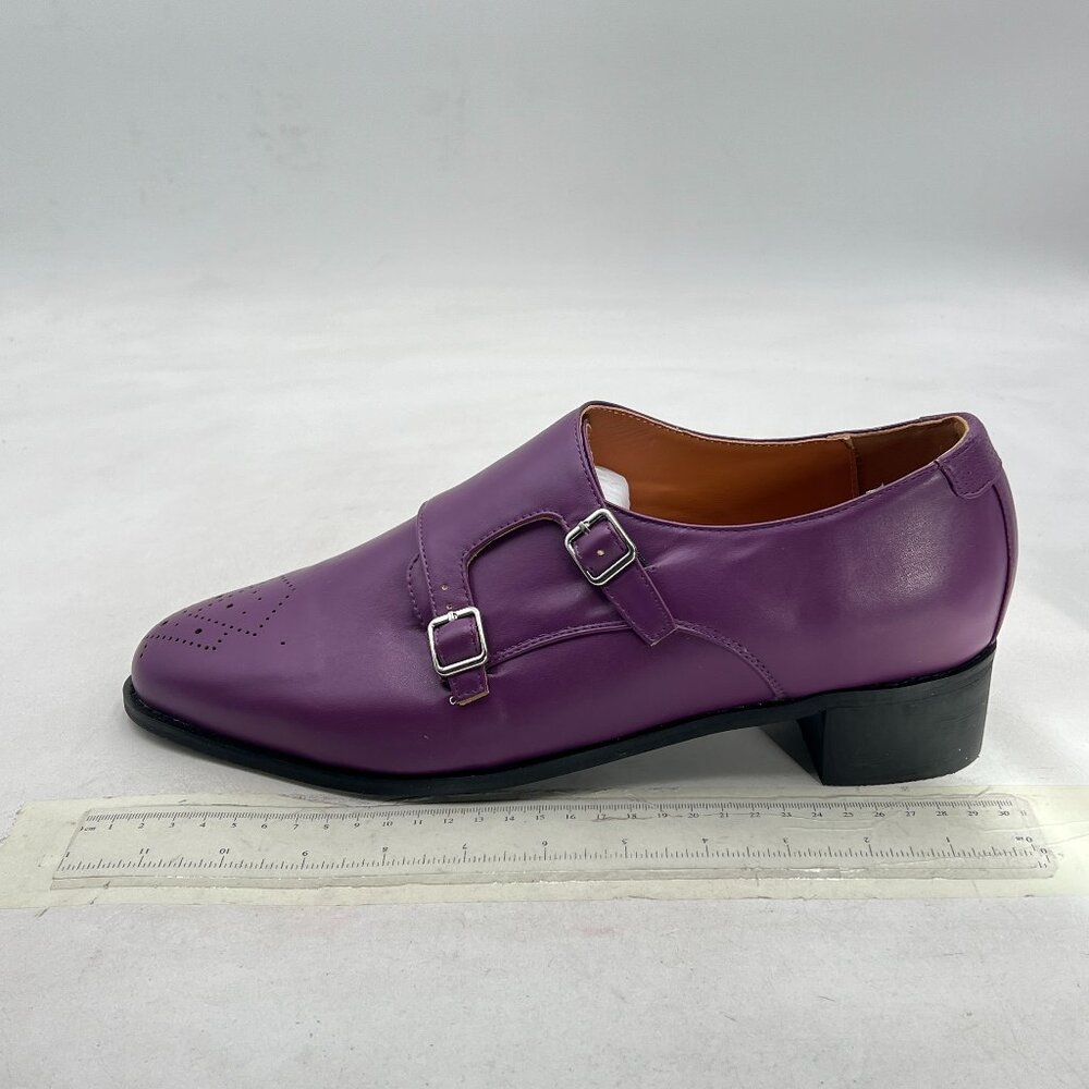 FSJ Purple Men's Double Monk Strap Dress Loafers with Buckle, Business Shoes - Picture 2 of 8